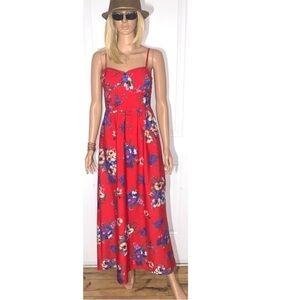 Band of Gypsies maxi dress Cherry Res with blue floral design size Small